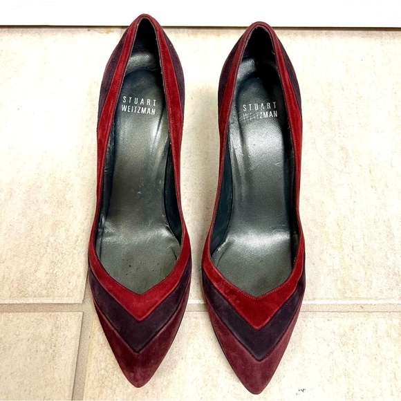 STUART WEITZMAN AUTH Women's Red Leather Suede Pumps Shoes Size 7M pointed toes - Picture 3 of 8